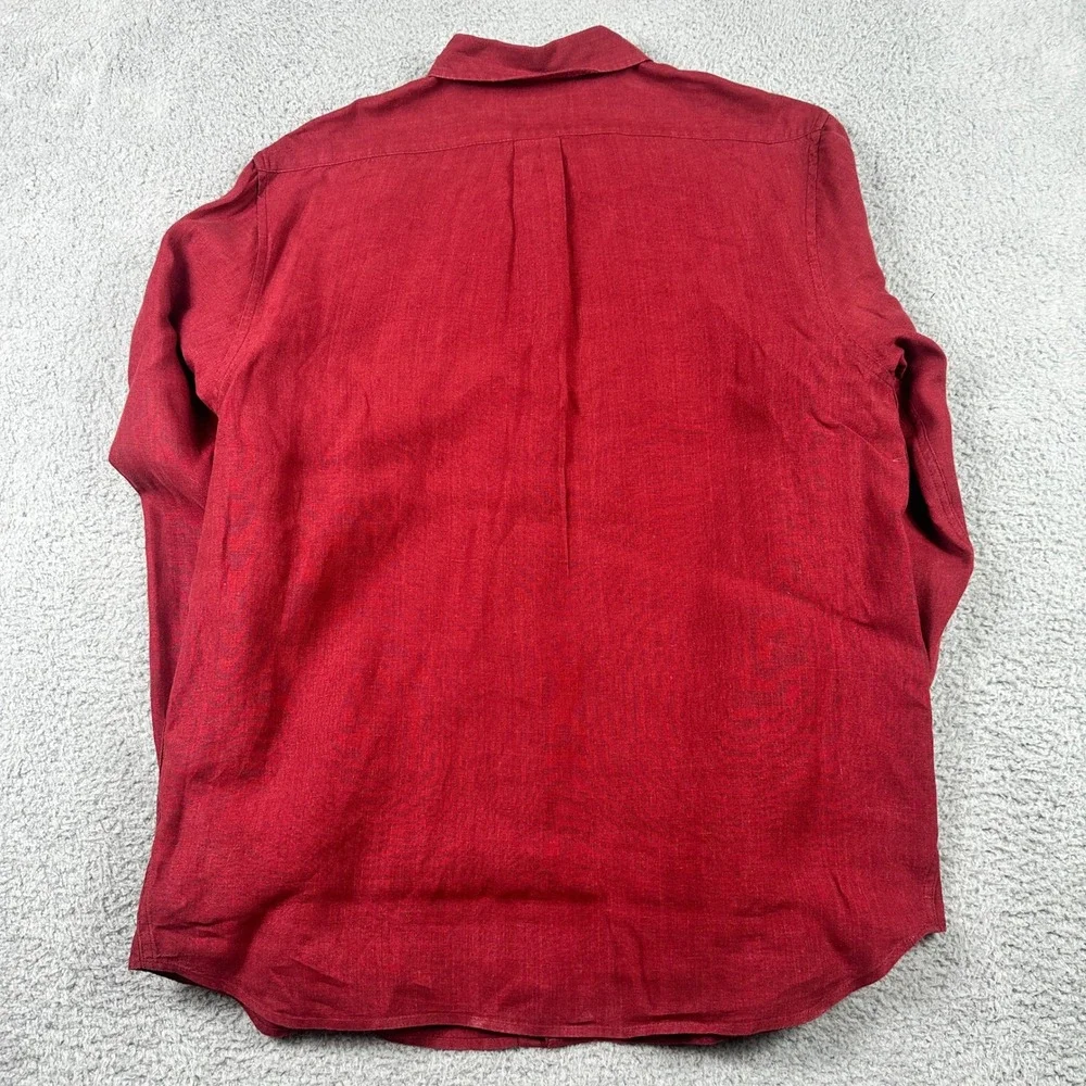 Banana Republic 100% Linen Shirt Mens XL Slim Fit Red‎ Button Down Long Sleeve